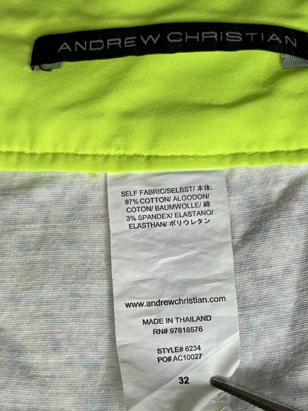 Andrew Christian Shorts Mens 32 Multicolor Neon Splatter Chino Stretch 2" Inseam - Picture 3 of 12